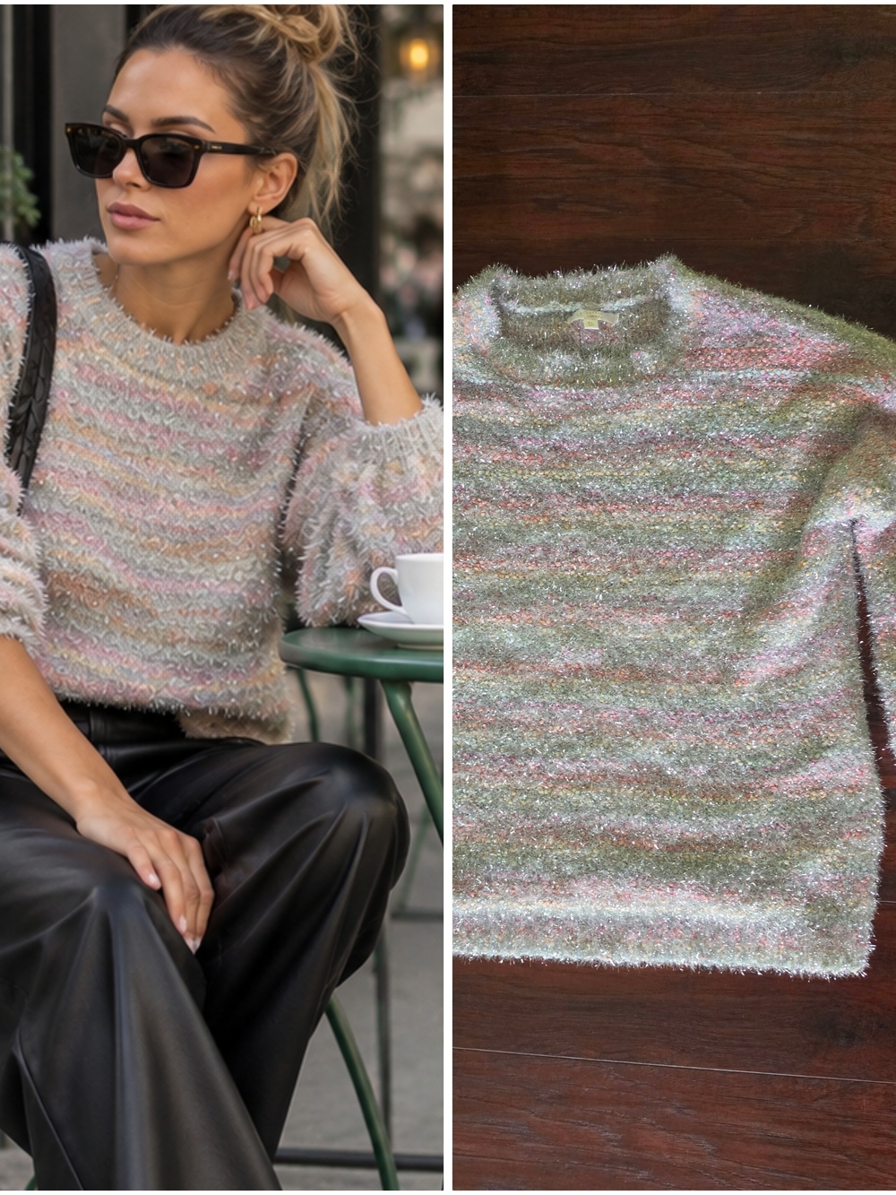 LC Lauren Conrad Pastel Multicolor Fuzzy Crewneck Sweater